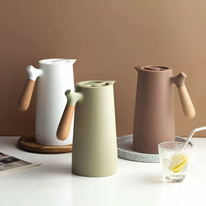 Lisslune | Elegant double-walled glass carafe with wooden handle for hot and cold drinks