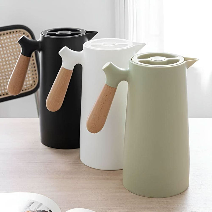 Lisslune | Elegant double-walled glass carafe with wooden handle for hot and cold drinks