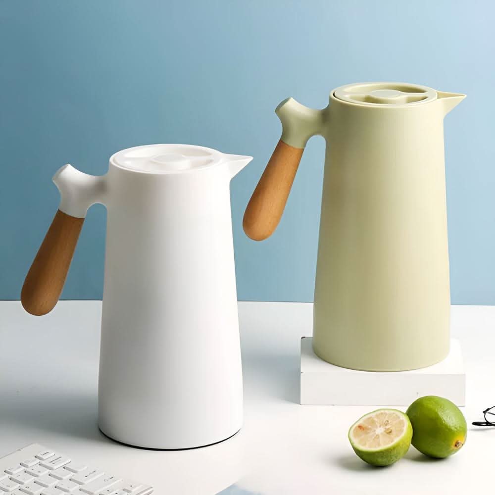 Lisslune | Elegant double-walled glass carafe with wooden handle for hot and cold drinks