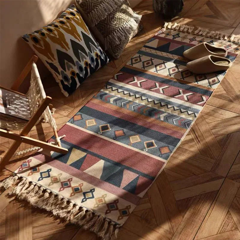 Lisslune | Bohemian Splendor | Vintage Checked Carpet | Cozy Living Mat | Create a Stylish Home