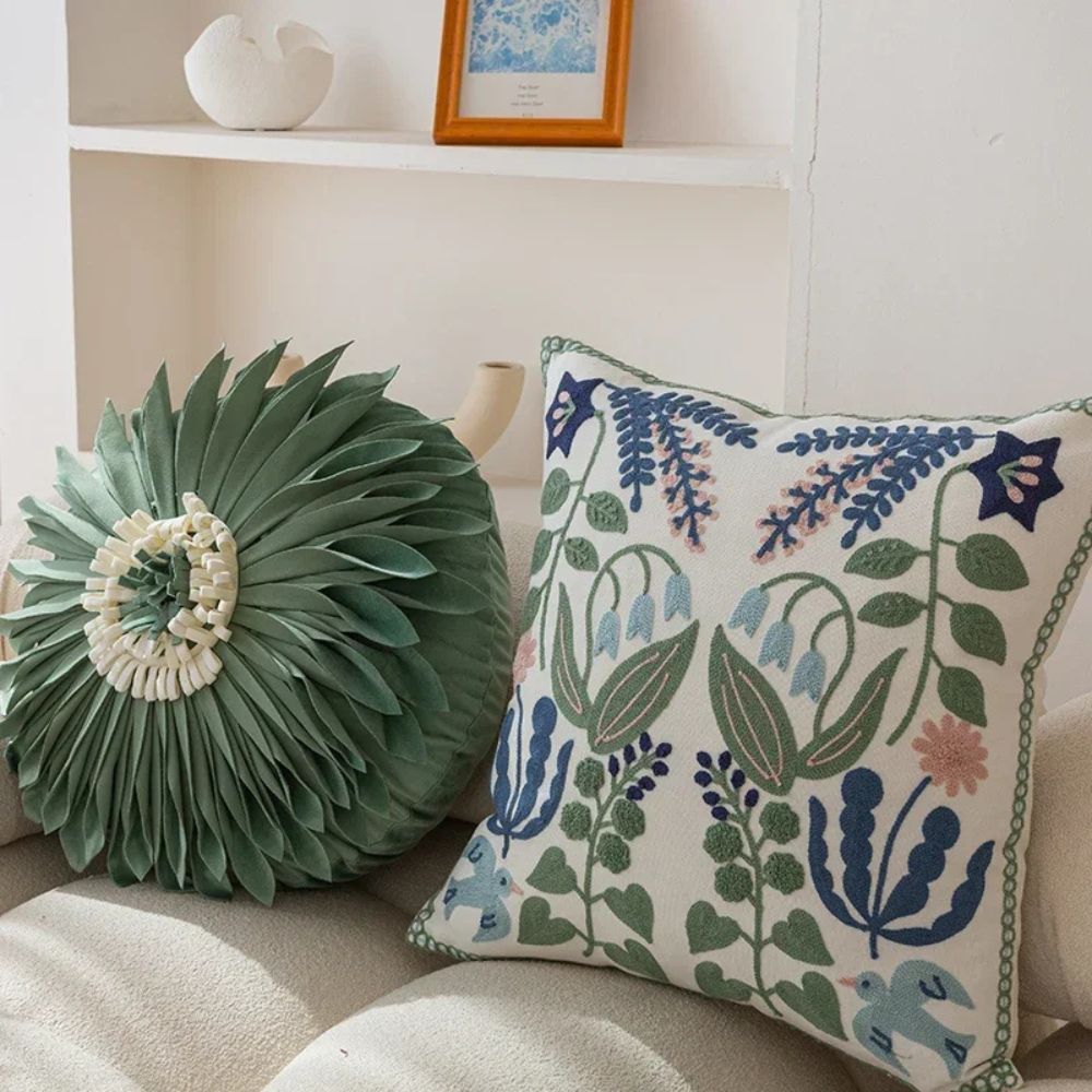 Lisslune | Vintage Botanical Embroidery Cushion Cover