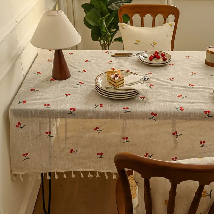 Lisslune | Vintage Red Cherry Tassel Tablecloth