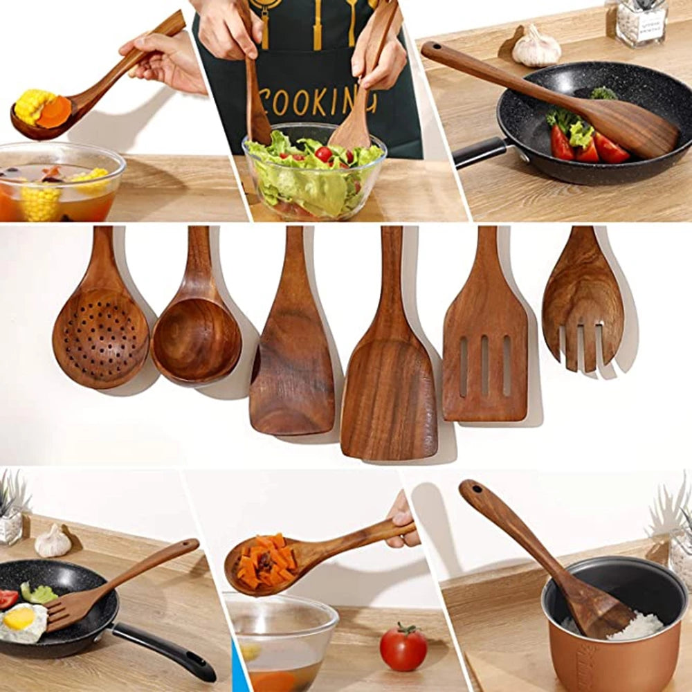 Lisslune | Elegant Eco-Friendly Teak Utensil Collection for Every Chef - Non-Scratch & Easy to Clean