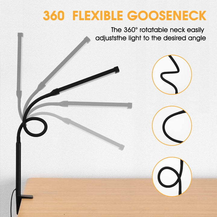 Lisslune | LED Desk Lamp with Lamp, eye-friendly Clip-On Lights for the Home Office, 3 Modes 10 Brightness Levels, long flexible Gooseneck, Metal, Swing Arm Architect Task Desk Lamps with USB Adapter, White