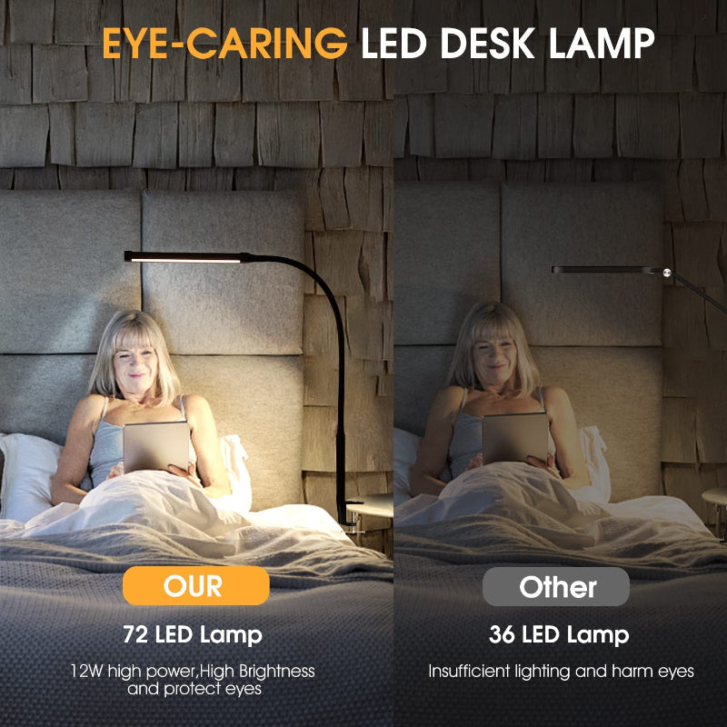 Lisslune | LED Desk Lamp with Lamp, eye-friendly Clip-On Lights for the Home Office, 3 Modes 10 Brightness Levels, long flexible Gooseneck, Metal, Swing Arm Architect Task Desk Lamps with USB Adapter, White