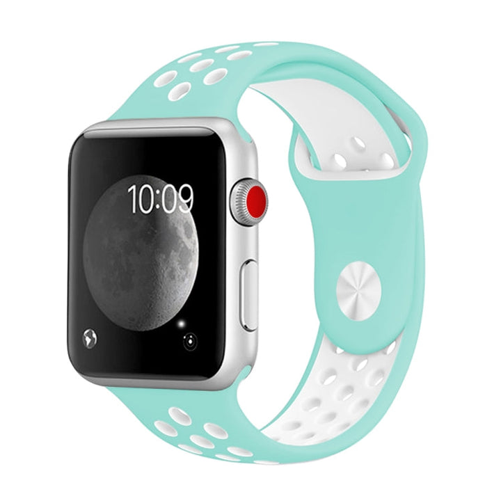 Lisslune | For Apple Watch Series 10 42mm / 9&8&7 41mm / SE 3&SE 2&6&SE&5&4 40mm / 3&2&1 38mm Fashion Classic Silicone Sport Watch Band (White Green)