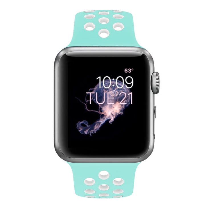 Lisslune | For Apple Watch Series 10 42mm / 9&8&7 41mm / SE 3&SE 2&6&SE&5&4 40mm / 3&2&1 38mm Fashion Classic Silicone Sport Watch Band (White Green)