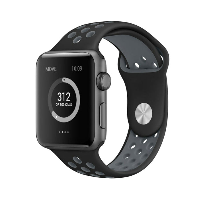 Lisslune | For Apple Watch Series 10 42mm / 9&8&7 41mm / SE 3&SE 2&6&SE&5&4 40mm / 3&2&1 38mm Fashion Classic Silicone Sport Band (Black Gray)