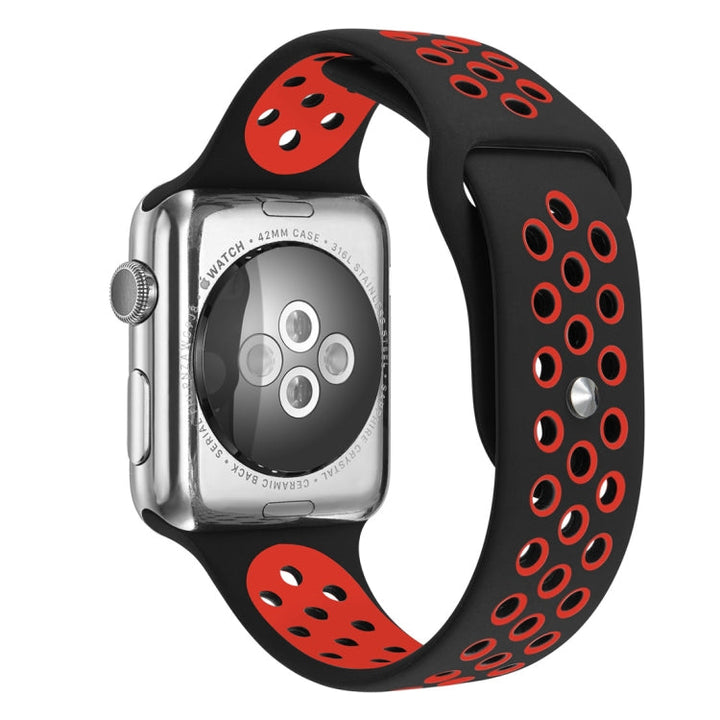Lisslune | For Apple Watch Series 10 42mm / 9&8&7 41mm / SE 3&SE 2&6&SE&5&4 40mm / 3&2&1 38mm Fashion Classic Silicone Sport Watch Band (Black Red)