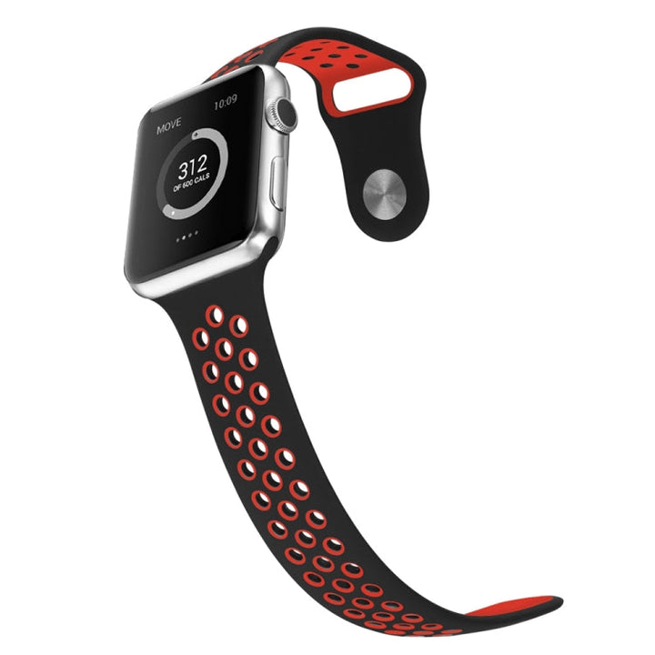 Lisslune | For Apple Watch Series 10 42mm / 9&8&7 41mm / SE 3&SE 2&6&SE&5&4 40mm / 3&2&1 38mm Fashion Classic Silicone Sport Watch Band (Black Red)