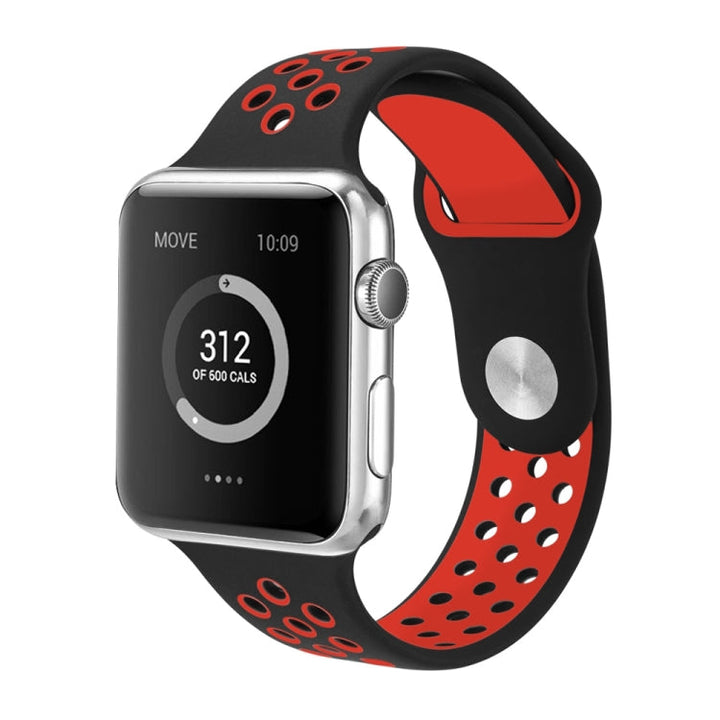 Lisslune | For Apple Watch Series 10 42mm / 9&8&7 41mm / SE 3&SE 2&6&SE&5&4 40mm / 3&2&1 38mm Fashion Classic Silicone Sport Watch Band (Black Red)