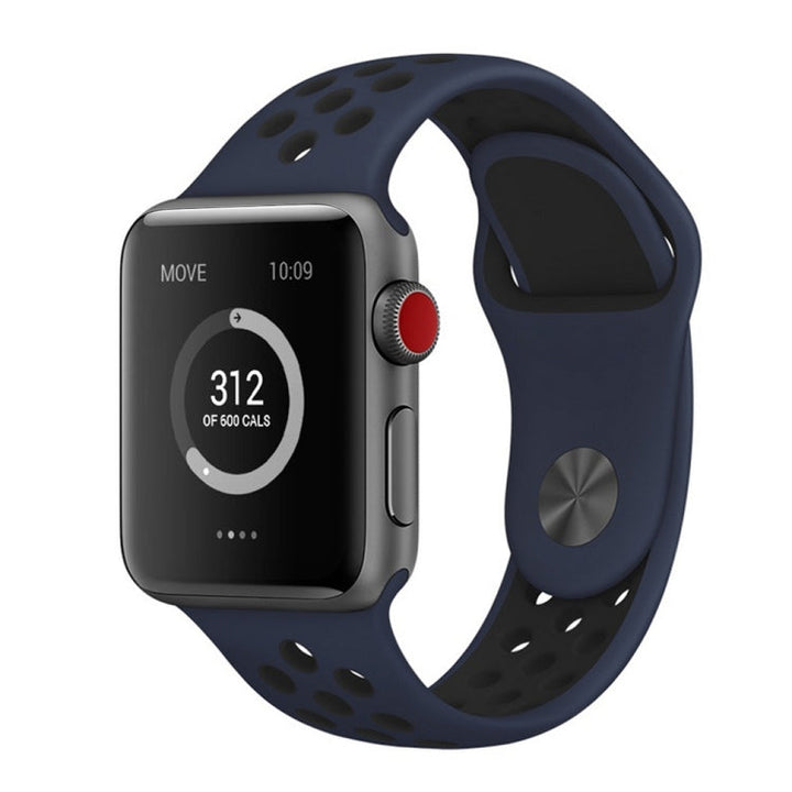 Lisslune | For Apple Watch Series 10 42mm / 9&8&7 41mm / SE 3&SE 2&6&SE&5&4 40mm / 3&2&1 38mm Fashion Classic Silicone Sport Watch Band (Blue Black)