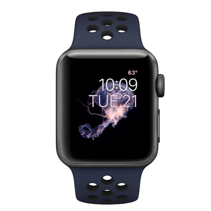 Lisslune | For Apple Watch Series 10 42mm / 9&8&7 41mm / SE 3&SE 2&6&SE&5&4 40mm / 3&2&1 38mm Fashion Classic Silicone Sport Watch Band (Blue Black)