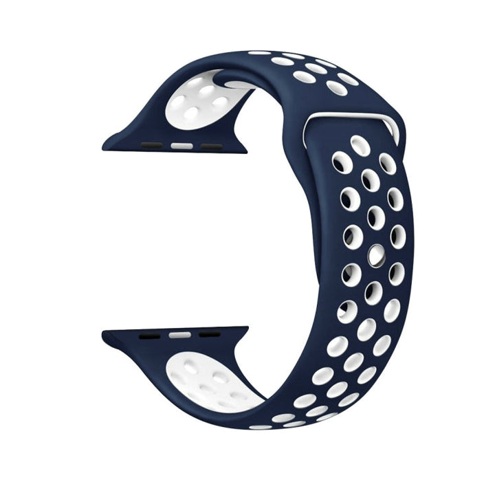 Lisslune | For Apple Watch Series 10 42mm / 9&8&7 41mm / SE 3&SE 2&6&SE&5&4 40mm / 3&2&1 38mm Fashion Classic Silicone Sports Watch Band (Dark Blue White)