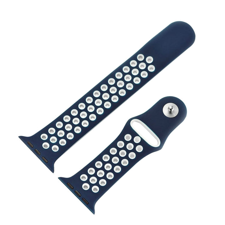 Lisslune | For Apple Watch Series 10 42mm / 9&8&7 41mm / SE 3&SE 2&6&SE&5&4 40mm / 3&2&1 38mm Fashion Classic Silicone Sports Watch Band (Dark Blue White)