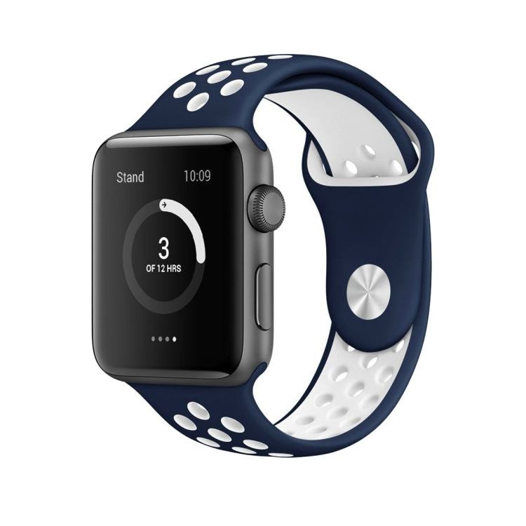 Lisslune | For Apple Watch Series 10 42mm / 9&8&7 41mm / SE 3&SE 2&6&SE&5&4 40mm / 3&2&1 38mm Fashion Classic Silicone Sports Watch Band (Dark Blue White)