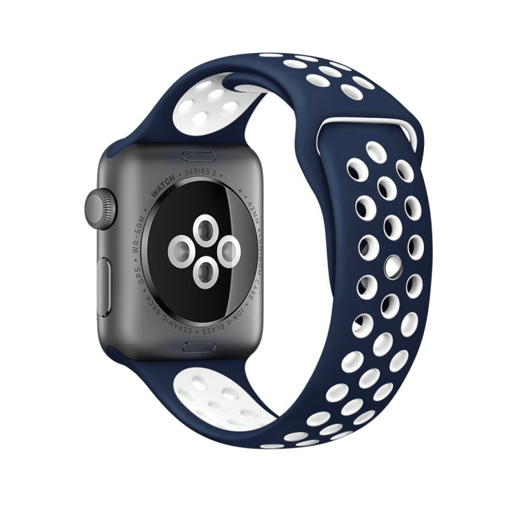 Lisslune | For Apple Watch Series 10 42mm / 9&8&7 41mm / SE 3&SE 2&6&SE&5&4 40mm / 3&2&1 38mm Fashion Classic Silicone Sports Watch Band (Dark Blue White)