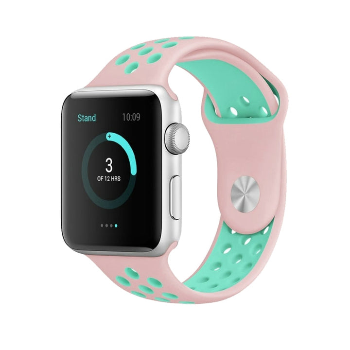 Lisslune | For Apple Watch Series 10 42mm / 9&8&7 41mm / SE 3&SE 2&6&SE&5&4 40mm / 3&2&1 38mm Fashion Classic Silicone Sport Watch Band (Pink Green)