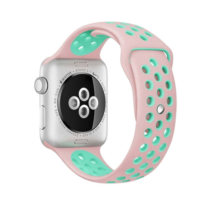 Lisslune | For Apple Watch Series 10 42mm / 9&8&7 41mm / SE 3&SE 2&6&SE&5&4 40mm / 3&2&1 38mm Fashion Classic Silicone Sport Watch Band (Pink Green)