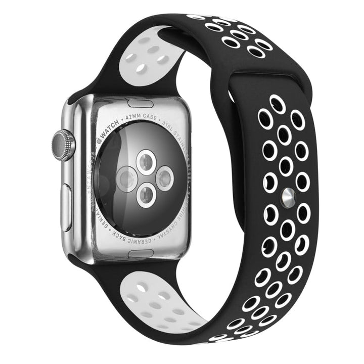 Lisslune | For Apple Watch Series 10 42mm / 9&8&7 41mm / SE 3&SE 2&6&SE&5&4 40mm / 3&2&1 38mm Fashion Classic Silicone Sports Watch Strap (Black White)