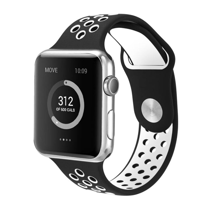 Lisslune | For Apple Watch Series 10 42mm / 9&8&7 41mm / SE 3&SE 2&6&SE&5&4 40mm / 3&2&1 38mm Fashion Classic Silicone Sports Watch Strap (Black White)