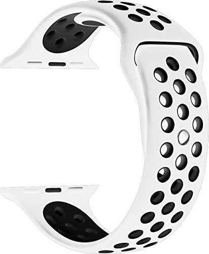 Lisslune | For Apple Watch Series 10 42mm / 9&8&7 41mm / SE 3&SE 2&6&SE&5&4 40mm / 3&2&1 38mm Fashion Classic Silicone Sports Watch Band (White Black)
