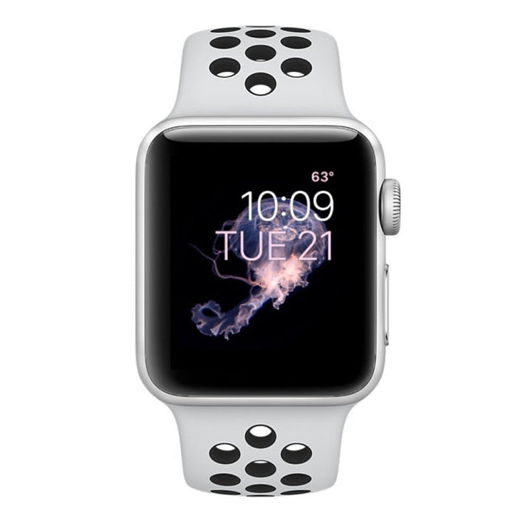 Lisslune | For Apple Watch Series 10 42mm / 9&8&7 41mm / SE 3&SE 2&6&SE&5&4 40mm / 3&2&1 38mm Fashion Classic Silicone Sports Watch Band (White Black)
