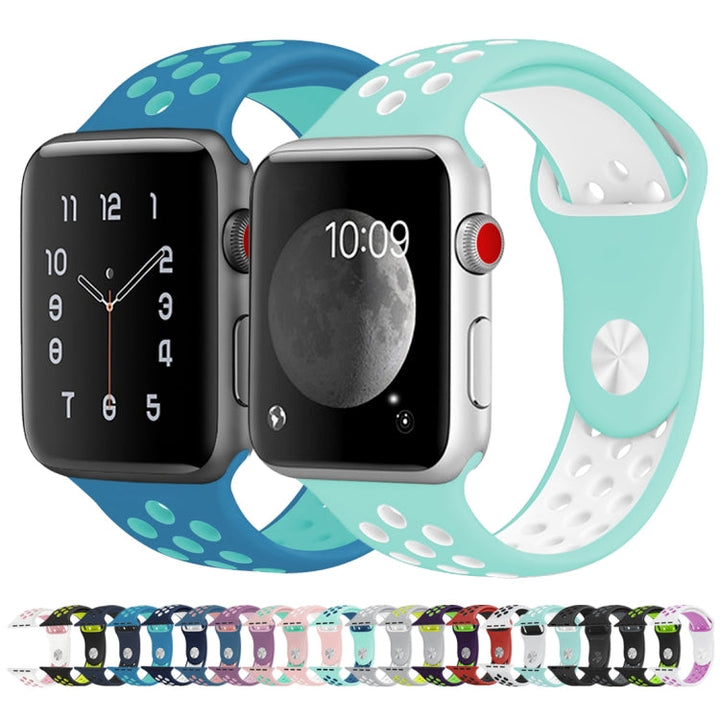 Lisslune | For Apple Watch Series 10 42mm / 9&8&7 41mm / SE 3&SE 2&6&SE&5&4 40mm / 3&2&1 38mm Fashion Classic Silicone Sports Watch Band (White Black)