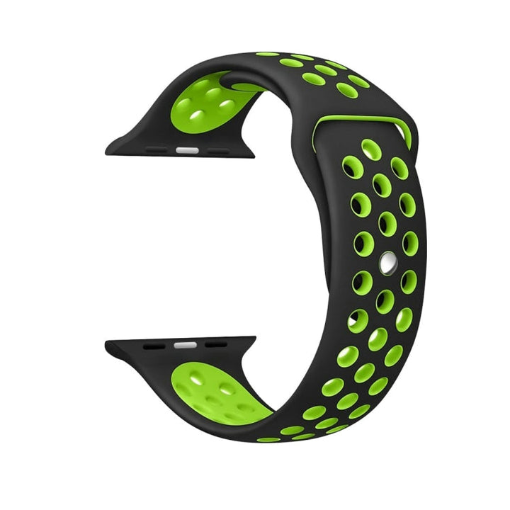 Lisslune | For Apple Watch Ultra 49mm & Watch Ultra 2 49mm / Series 10 46mm / 9 & 8 & 7 45mm / SE 3 & SE 2 & 6 & SE & 5 & 4 44mm / 3 & 2 & 1 42mm Fashionable Classic Silicone Sports Watch Band (Black Green)