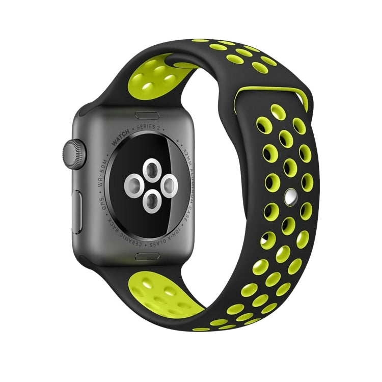 Lisslune | For Apple Watch Ultra 49 mm & Watch Ultra 2 49 mm / Series 10 46 mm / 9 & 8 & 7 45 mm / SE 3 & SE 2 & 6 & SE & 5 & 4 44 mm / 3 & 2 & 1 42 mm Fashionable Classic Silicone Sports Watch Band (Black Yellow)