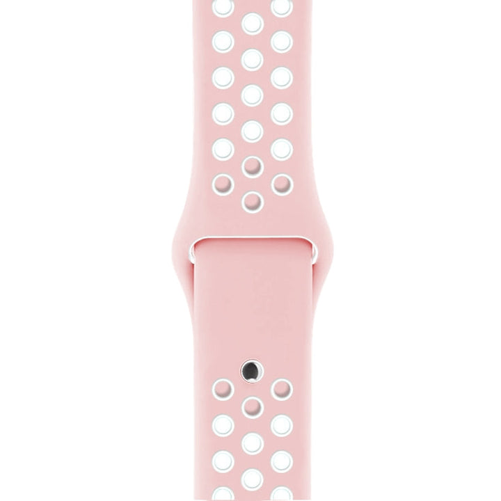 Lisslune | For Apple Watch Ultra 49mm & Watch Ultra 2 49mm / Series 10 46mm / 9 & 8 & 7 45mm / SE 3 & SE 2 & 6 & SE & 5 & 4 44mm / 3 & 2 & 1 42mm Stylish Classic Silicone Sports Watch Band (Pink White)