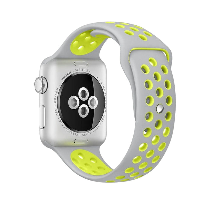 Lisslune | For Apple Watch Ultra 49mm & Watch Ultra 2 49mm / Series 10 46mm / 9 & 8 & 7 45mm / SE 3 & SE 2 & 6 & SE & 5 & 4 44mm / 3 & 2 & 1 42mm Fashion Classic Silicone Sports Watch Band (Gray Yellow)