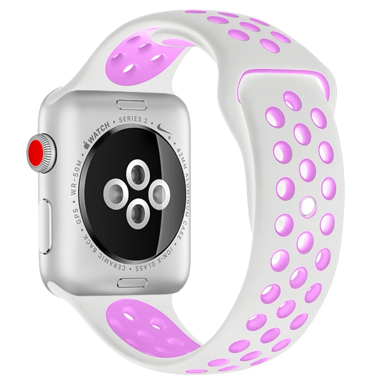 Lisslune | For Apple Watch Ultra 49mm & Watch Ultra 2 49mm / Series 10 46mm / 9 & 8 & 7 45mm / SE 3 & SE 2 & 6 & SE & 5 & 4 44mm / 3 & 2 & 1 42mm Fashion Classic Silicone Sport Watch Band (White Purple)