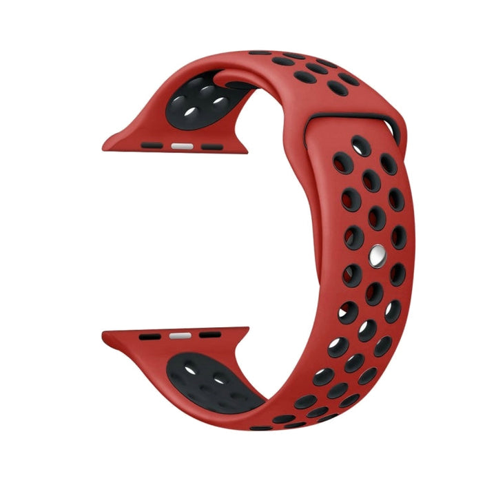 Lisslune | For Apple Watch Ultra 49mm & Watch Ultra 2 49mm / Series 10 46mm / 9 & 8 & 7 45mm / SE 3 & SE 2 & 6 & SE & 5 & 4 44mm / 3 & 2 & 1 42mm Fashionable Classic Silicone Sports Watch Band (Red Black)