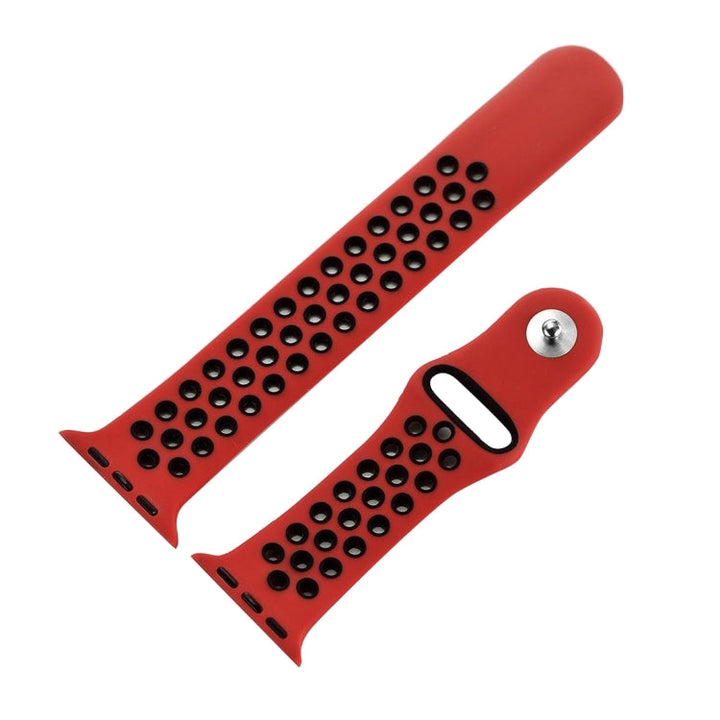 Lisslune | For Apple Watch Ultra 49mm & Watch Ultra 2 49mm / Series 10 46mm / 9 & 8 & 7 45mm / SE 3 & SE 2 & 6 & SE & 5 & 4 44mm / 3 & 2 & 1 42mm Fashionable Classic Silicone Sports Watch Band (Red Black)
