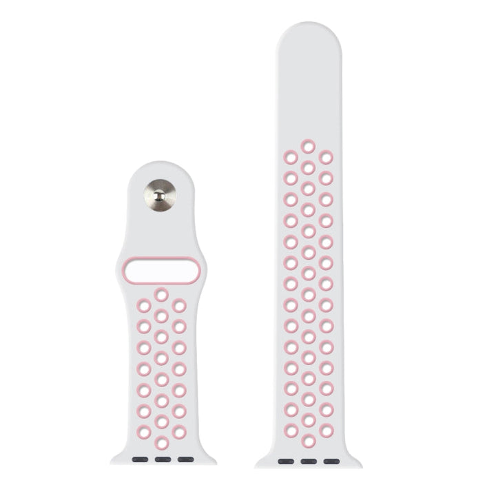 Lisslune | For Apple Watch Ultra 49mm & Watch Ultra 2 49mm / Series 10 46mm / 9 & 8 & 7 45mm / SE 3 & SE 2 & 6 & SE & 5 & 4 44mm / 3 & 2 & 1 42mm Fashionable Classic Silicone Sports Watch Band (White Pink)