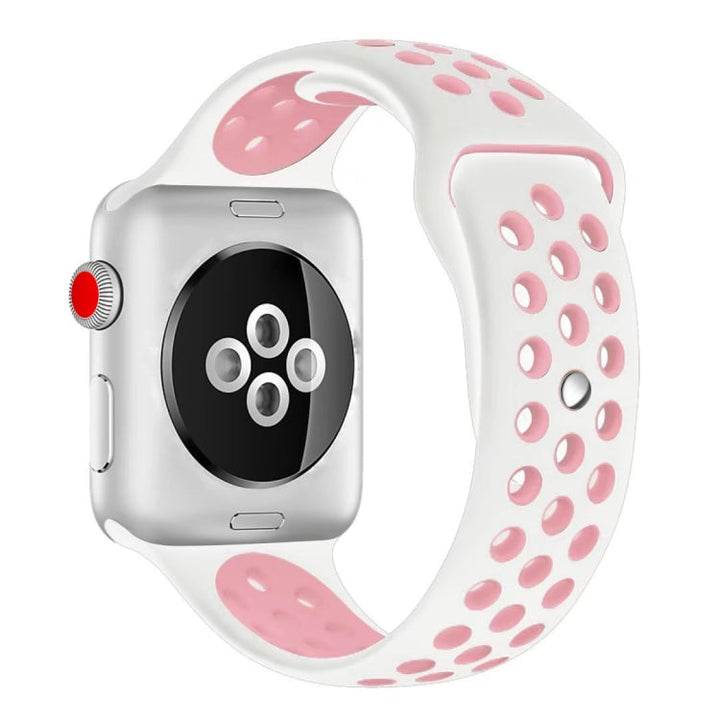 Lisslune | For Apple Watch Ultra 49mm & Watch Ultra 2 49mm / Series 10 46mm / 9 & 8 & 7 45mm / SE 3 & SE 2 & 6 & SE & 5 & 4 44mm / 3 & 2 & 1 42mm Fashionable Classic Silicone Sports Watch Band (White Pink)