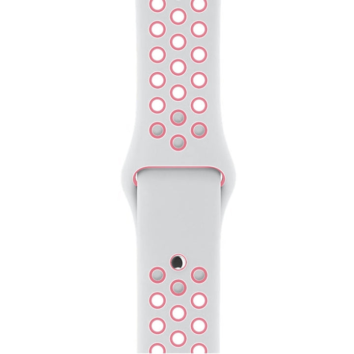 Lisslune | For Apple Watch Ultra 49mm & Watch Ultra 2 49mm / Series 10 46mm / 9 & 8 & 7 45mm / SE 3 & SE 2 & 6 & SE & 5 & 4 44mm / 3 & 2 & 1 42mm Fashionable Classic Silicone Sports Watch Band (White Pink)