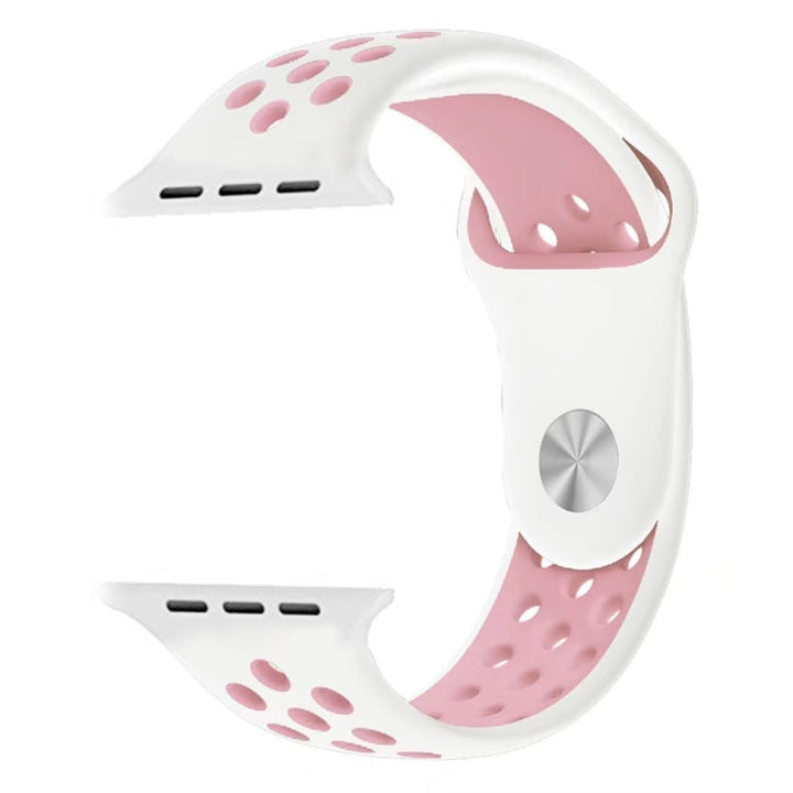 Lisslune | For Apple Watch Ultra 49mm & Watch Ultra 2 49mm / Series 10 46mm / 9 & 8 & 7 45mm / SE 3 & SE 2 & 6 & SE & 5 & 4 44mm / 3 & 2 & 1 42mm Fashionable Classic Silicone Sports Watch Band (White Pink)