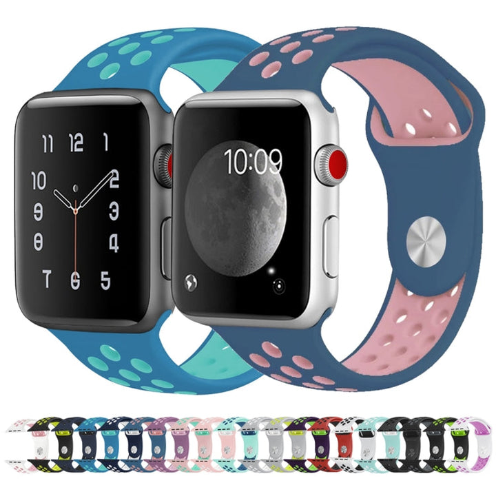 Lisslune | For Apple Watch Ultra 49mm & Watch Ultra 2 49mm / Series 10 46mm / 9 & 8 & 7 45mm / SE 3 & SE 2 & 6 & SE & 5 & 4 44mm / 3 & 2 & 1 42mm Stylish Classic Silicone Sports Watch Band (Pink White)