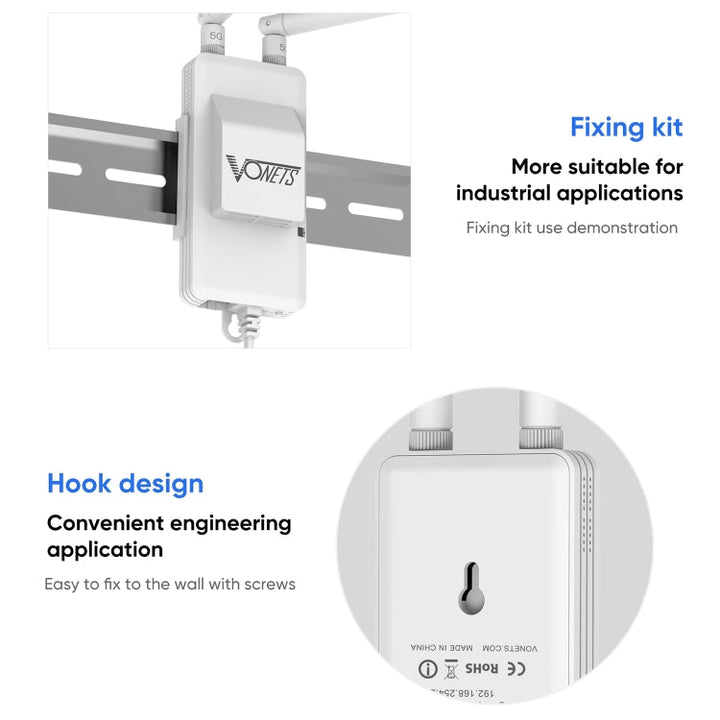 Lisslune | VONETS VAP11S-5G Mini Wireless Bridge 900Mbp WiFi Repeater with 2 Antennas & Fan (White)