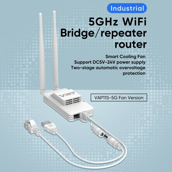 Lisslune | VONETS VAP11S-5G Mini Wireless Bridge 900Mbp WiFi Repeater with 2 Antennas & Fan (White)
