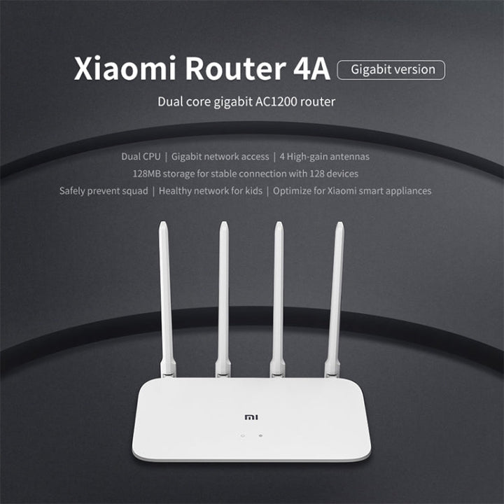 Lisslune | Original Xiaomi WiFi Router 4A Smart APP Control AC1200 1167Mbps 128MB 2.4GHz & 5GHz Dual-Core CPU Gigabit Ethernet Port Wireless Router Repeater with 4 Antennas, Supports Web & Android & iOS, US Plug (White)