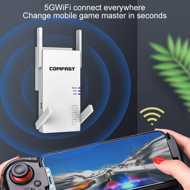 Lisslune | COMFAST CF-AC2100 2100Mbps Wireless WIFI Signal Amplifier Repeater Booster Network Router with 4 Antennas, UK Plug