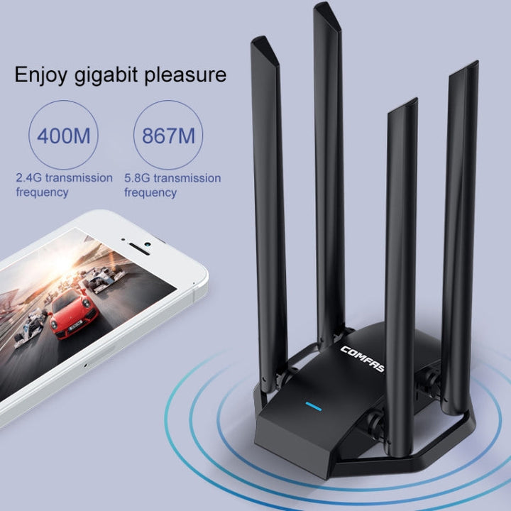 Lisslune | COMFAST CF-WU785AC 1300Mbps Dual-Band Wifi USB Network Adapter with 4 Antennas