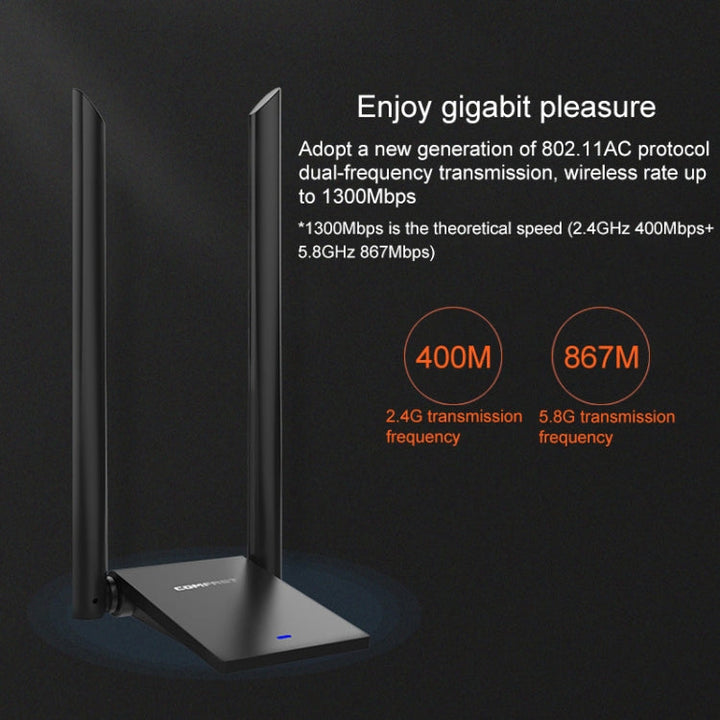Lisslune | COMFAST CF-WU782ACV2 1300Mbps Dual-Band Wifi USB Network Adapter with 2 Antennas