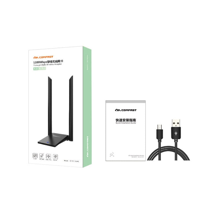 Lisslune | COMFAST CF-WU782ACV2 1300Mbps Dual-Band Wifi USB Network Adapter with 2 Antennas