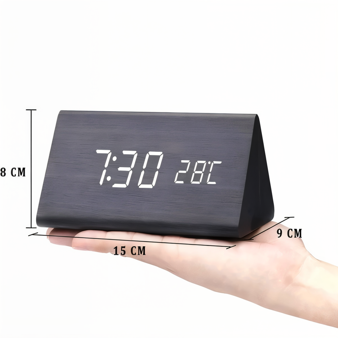 Lisslune | WakeyCue | Modern Wooden LED Digital Alarm Clock with Temperature & Humidity Display