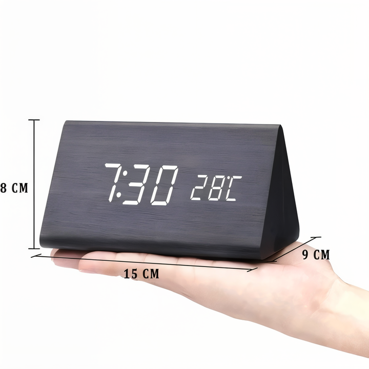Lisslune | WakeyCue | Modern Wooden LED Digital Alarm Clock with Temperature & Humidity Display