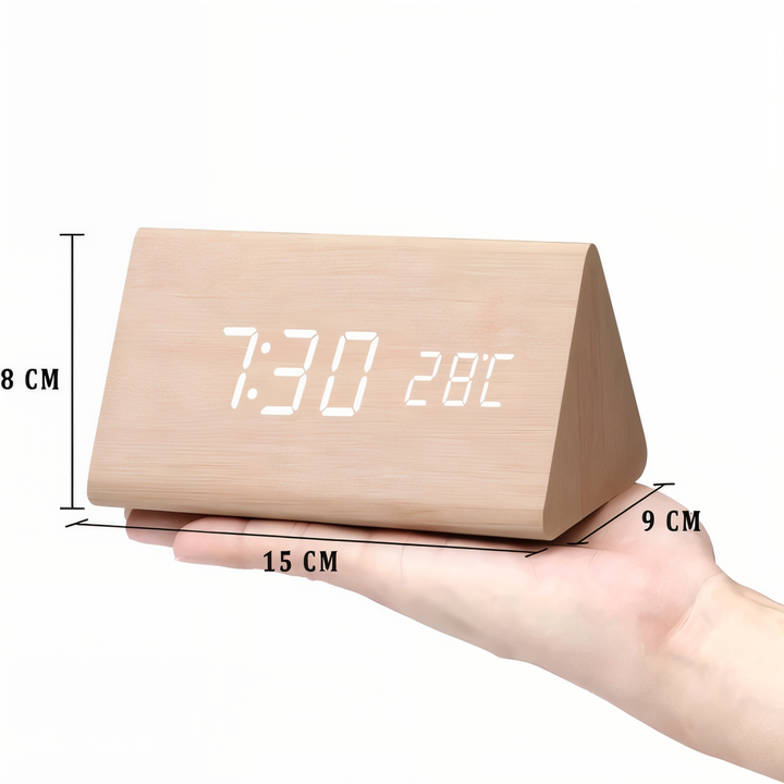 Lisslune | WakeyCue | Modern Wooden LED Digital Alarm Clock with Temperature & Humidity Display